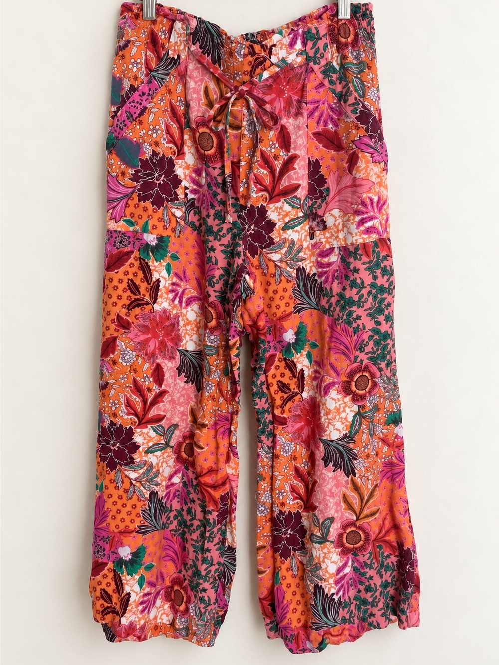 LOFT Orange Floral Wide-Leg Cropped Pants